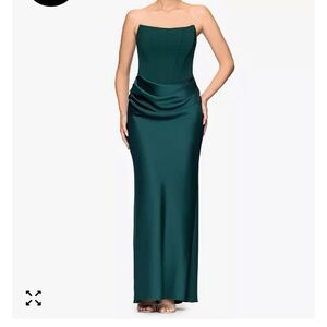 Betsy & Adam Strapless Corset Gown Pine Green Evening Gown